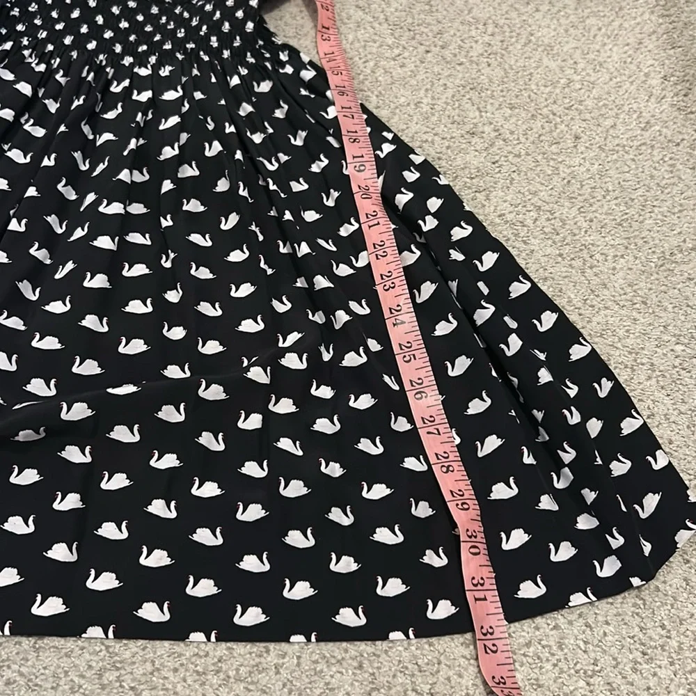 Kate Spade Swan Print Black & White Silk Rayon Dress, XS